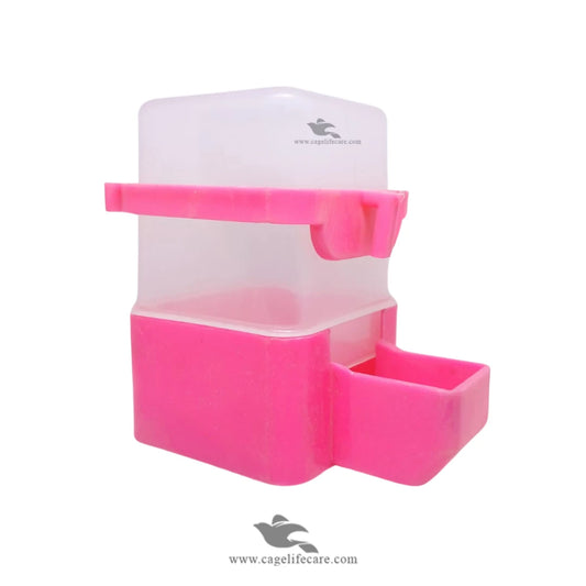 300ml Square Water & Seeds Feeder for Birds Pink