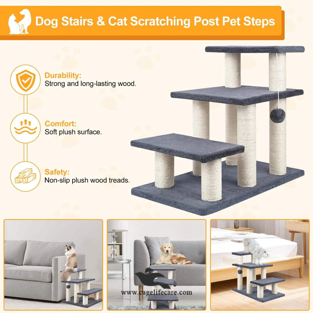 3 Step Stair Cat Scratcher Post – 65CM with Play Ball