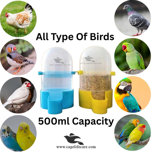 500ml Feeder & Drinker For All Birds ( hens, finches, java, budgies. pigeons, raw ringneck, maccaw, lovebirds )