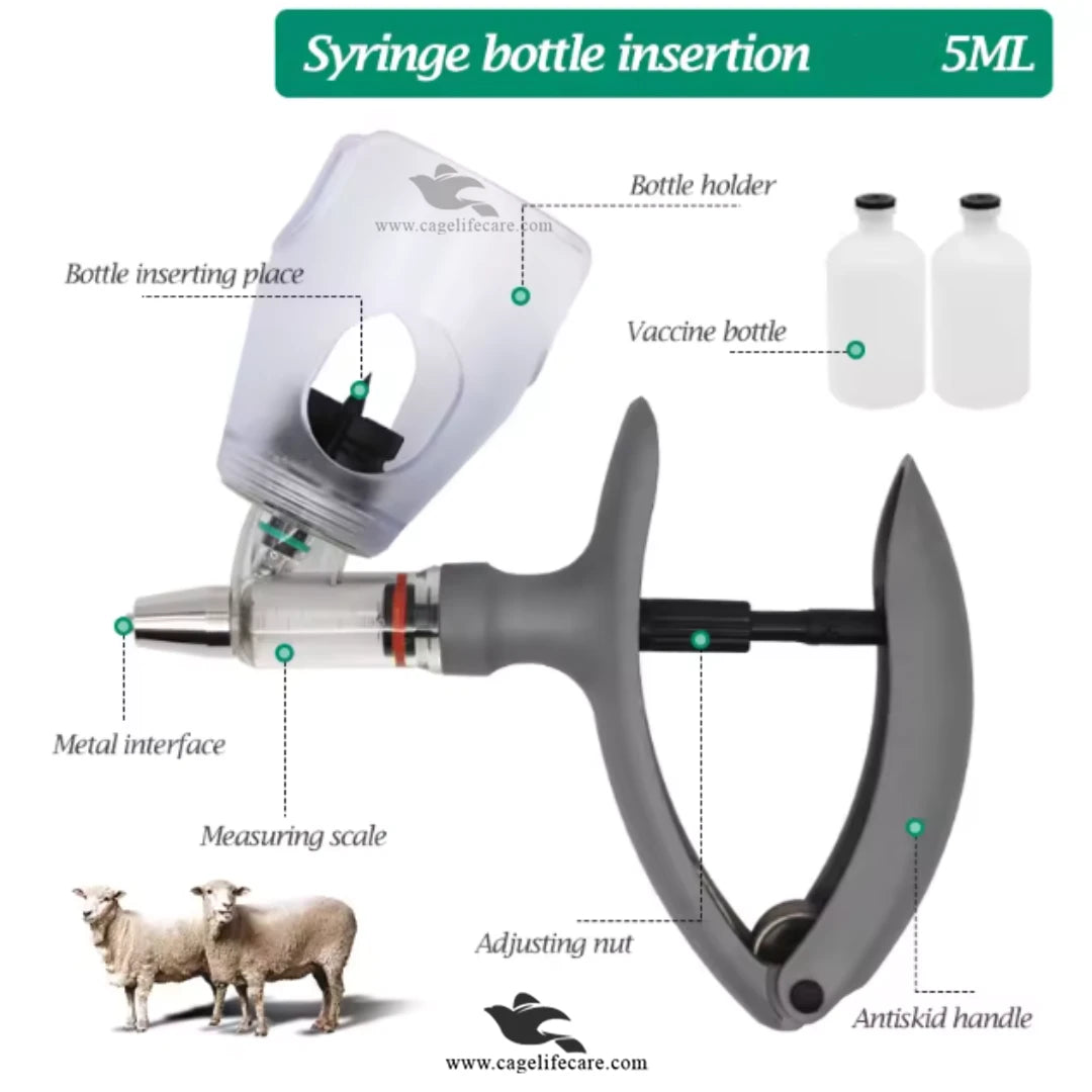 5ml Adjustable Veterinary Vaccine Gun For Poultry & Livestock Syringe (Vet Line)
