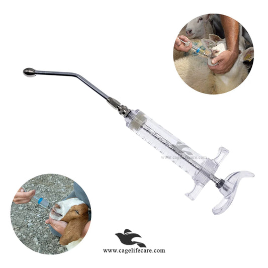 Adjustable Drenching Syringe with Steel Nozzle - For Goats, Sheep, Dogs & Pets (20ml-100ml)