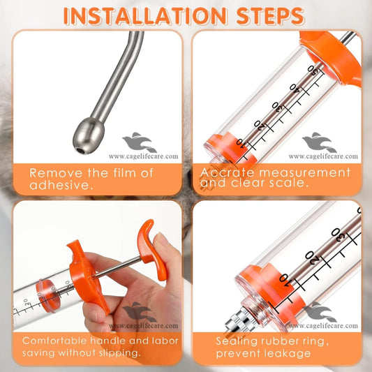 Adjustable Drenching Syringe with Steel Nozzle - For Goats, Sheep, Dogs & Pets (20ml-100ml)