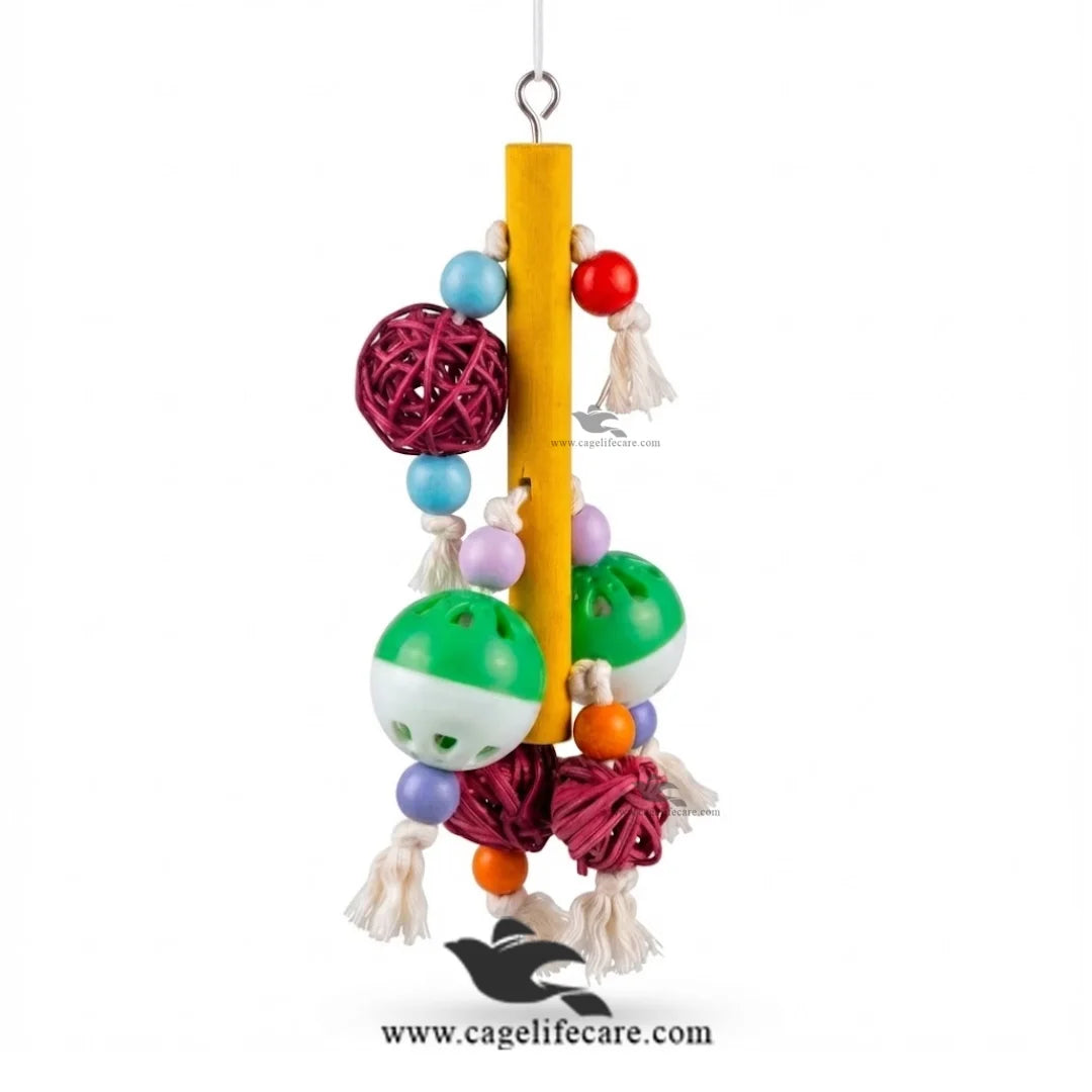 Parrot Toy with Bells Cotton Rope and Bamboo Ball