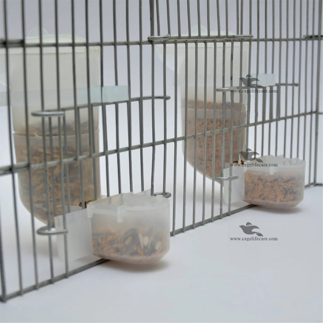 Bottle Seed Hopper with Open Lid For Birds after install in bird cage