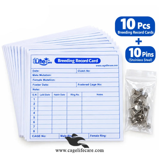 10 breeding record cards and 10 pins