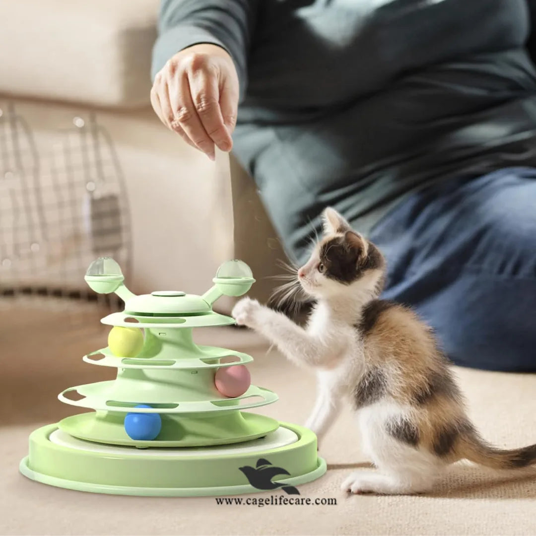 Cat Orbit Track Tower Toy – 360° Rotating Ball Roller with Catnip (M#7)