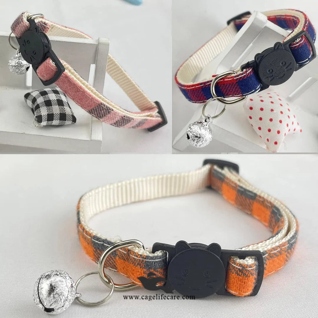 Checkered Charm Cat Collar – Stylish Plaid Design with Bell