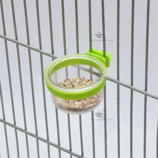 Crystal Ring Pot - Grit & Softfood Pot Ideal for Small Birds Green Color Transparent pot