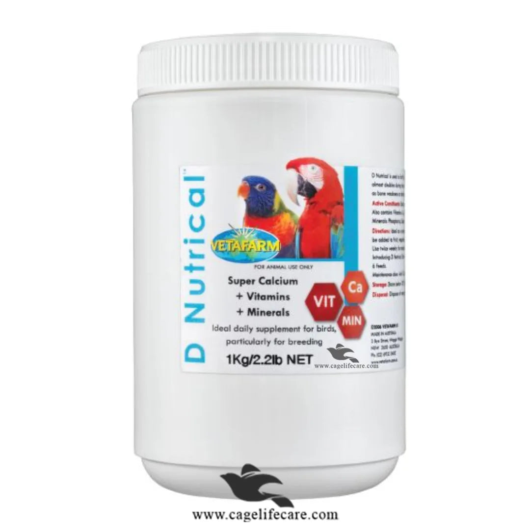 D Nutrical – Ideal Daily Supplement For Birds - Calcium Vitamin D3 Minerals all in one powder for birds 1kg Box and Loose Packing