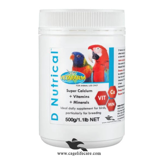 D Nutrical – Ideal Daily Supplement For Birds - Calcium Vitamin D3 Minerals all in one powder for birds 500g Box and Loose Packing