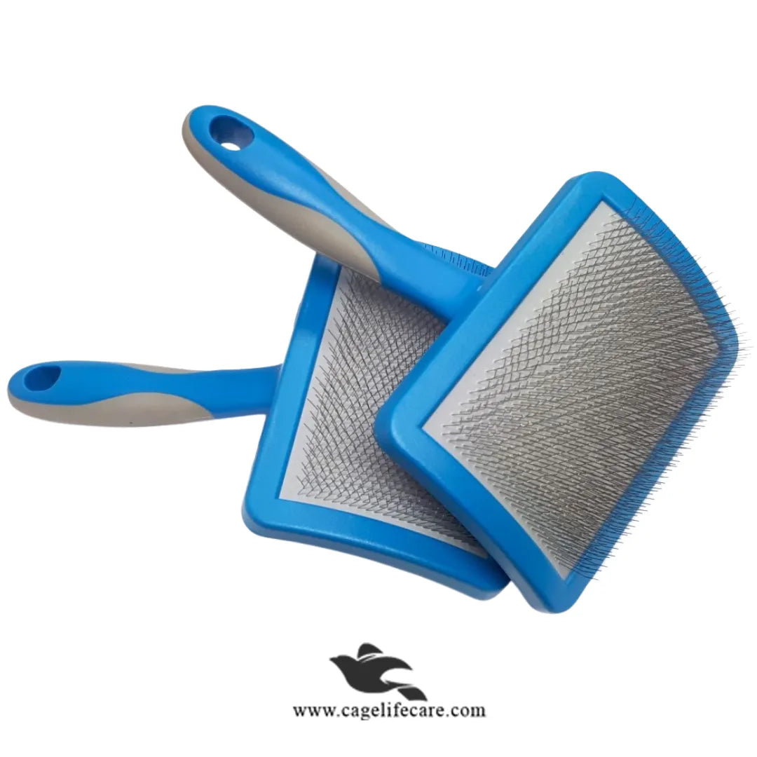 Plastic slicker brush with stainless steel pins for pets