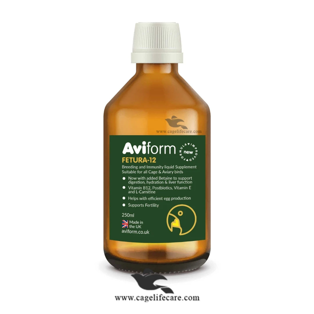 Fetura-12 Liquid – Fertility & Breeding Supplement for Birds 250ml bottle and loose packing
