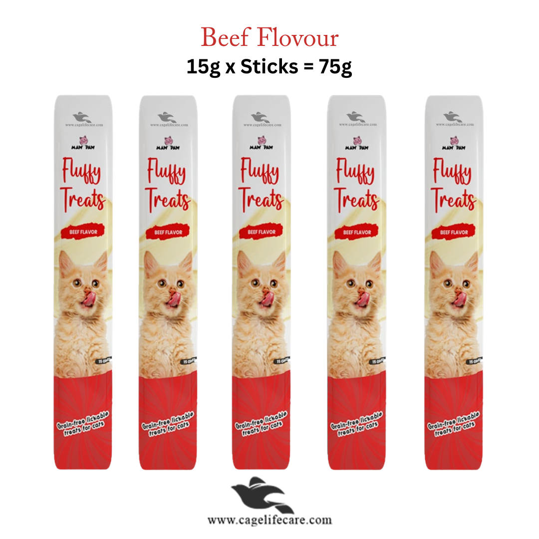 Fluffy Creamy Lickable Cat Treat – Beef (Grain-Free 75g) 5 sticks