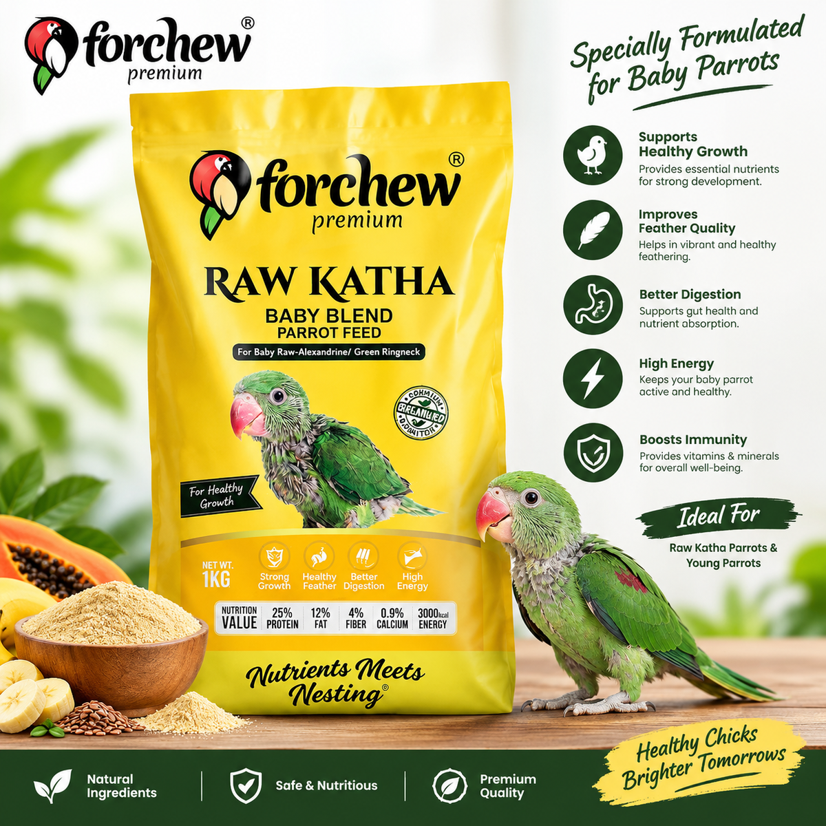 Forchew Raw Katha Hand Feeding Formula for Baby Parrots
