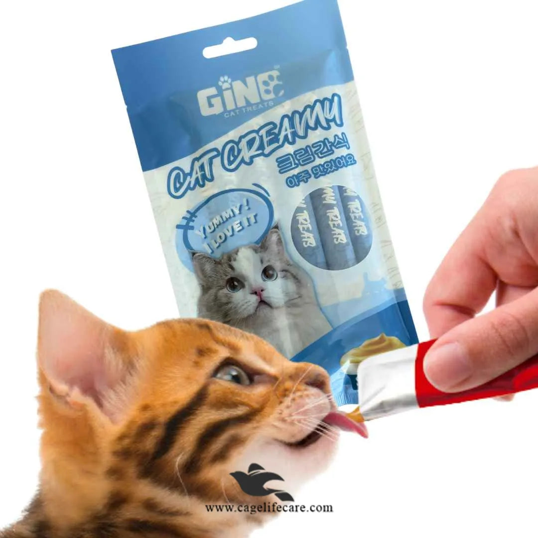 Gino Creamy Lickable Treats for Cats – Chicken, Tuna & Salmon (15g Stick)
