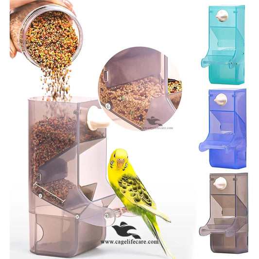 Transparent no-waste bird feeder with perch