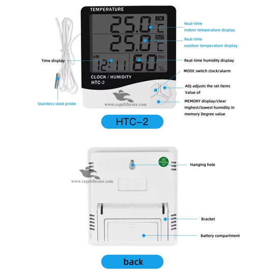 HTC-2 Digital Thermometer & Hygrometer - IndoorOutdoor Climate Monitor - for birds poultry pigeons animals rooms