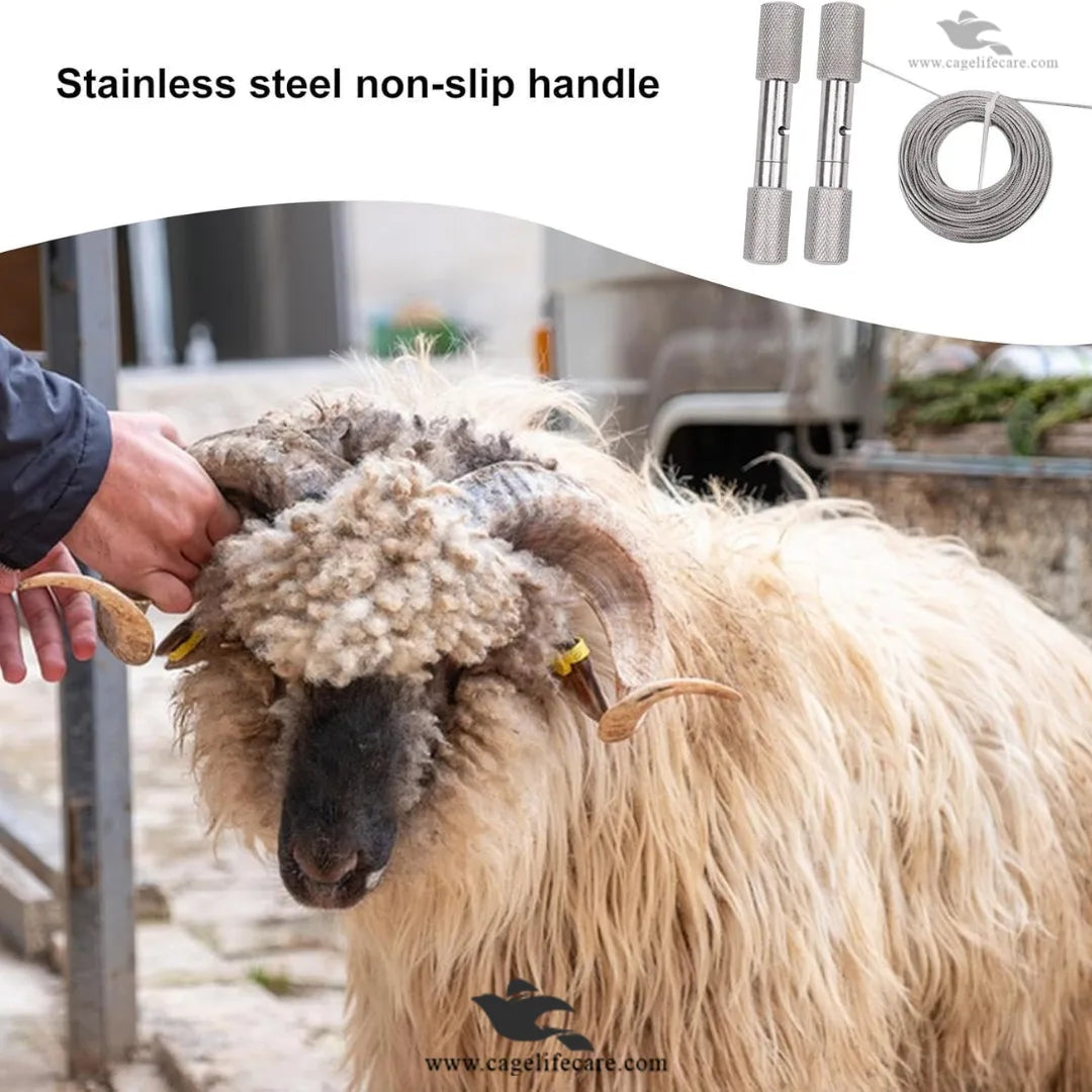 Horn Wire Saw – Stainless Steel Cable Saw with Handles for Cattle, Goat & Sheep Dehorning Tool