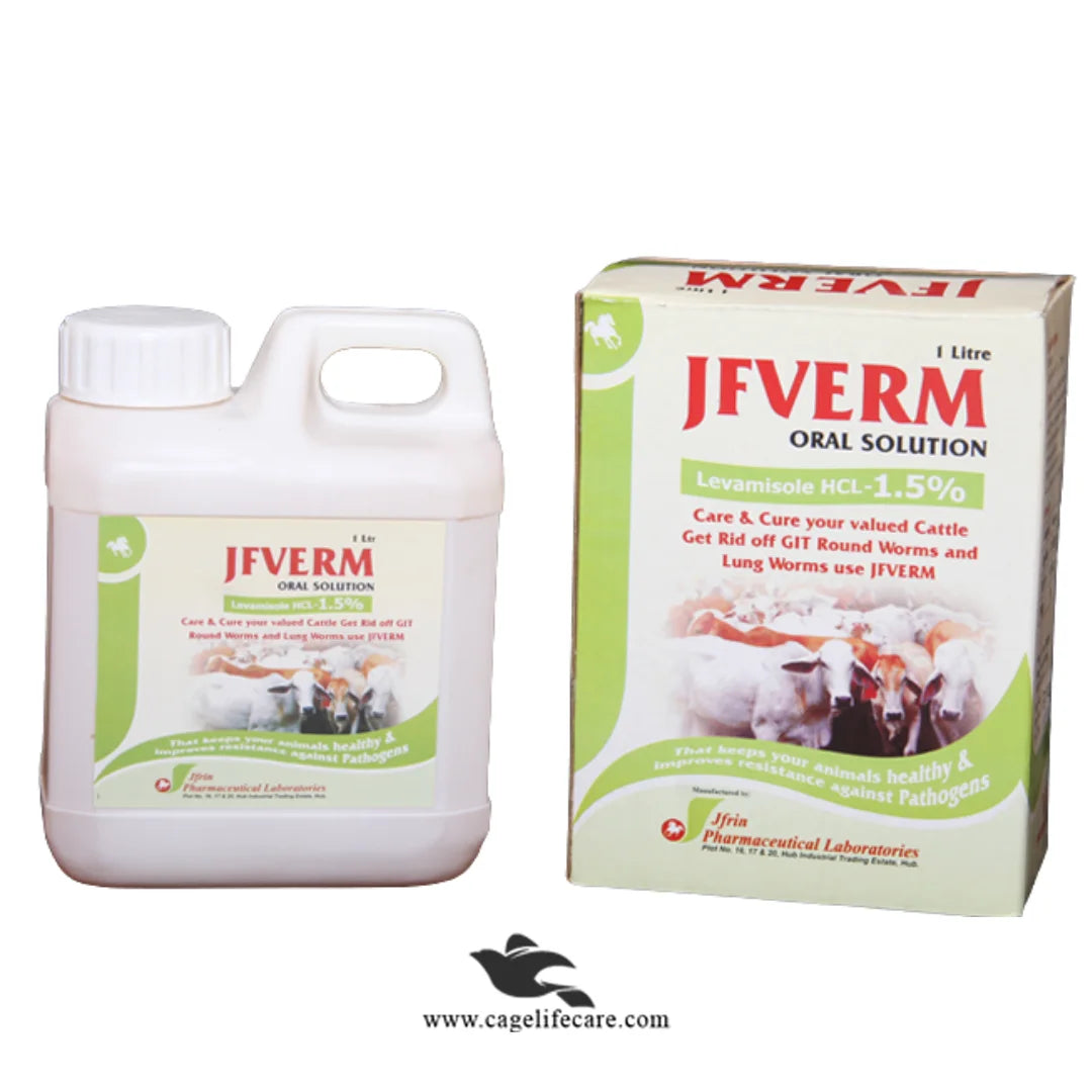 JFVERM – Levamisole HCl 1.5% w/v – Broad Spectrum Anthelmintic for Livestock & Poultry