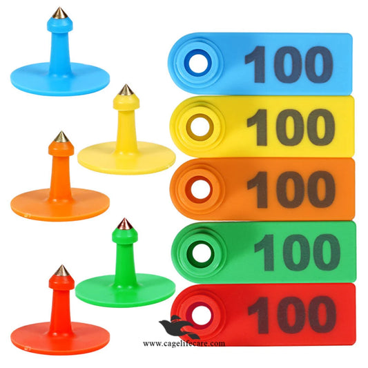 Red TPU ear tags 001–100 with applicator for farm animals