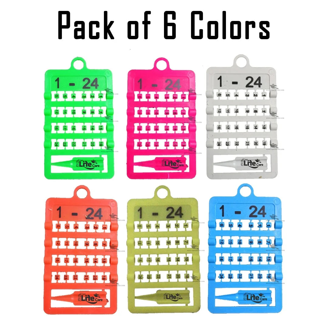 Numbers Plastic Cut Leg Rings for Finches & Java Birds (1-24) Pack of 6 Colors