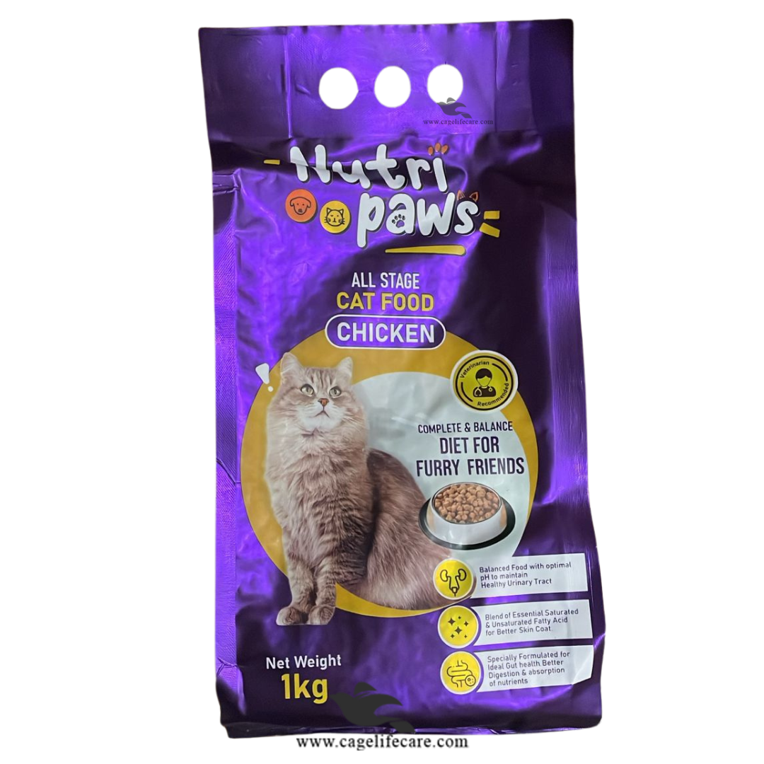 Nutri Paws Cat Food – All Age Stages (1 KG, Chicken Flavor)