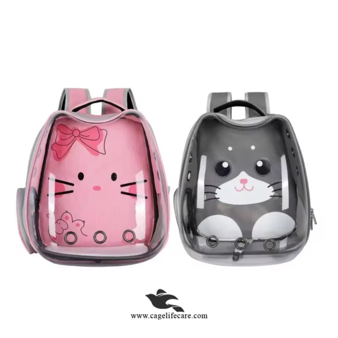 Pet Cat & Dog Carrier Bag – Transparent Pet Backpack with Printed Interior (M#5)