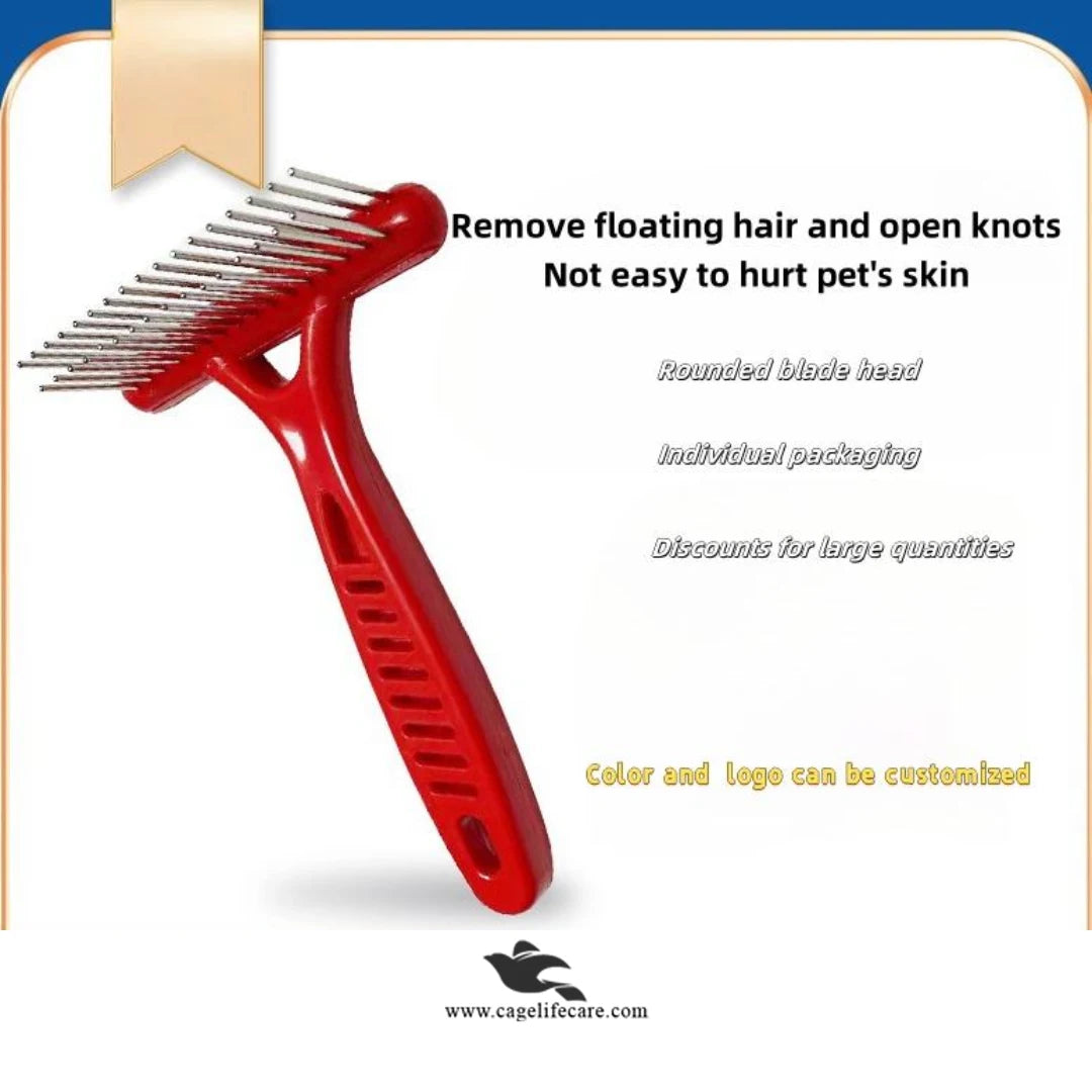 Pet Rake Comb with 2 Rows Stainless Steel Teeth – Grooming Tool for Dogs & Cats