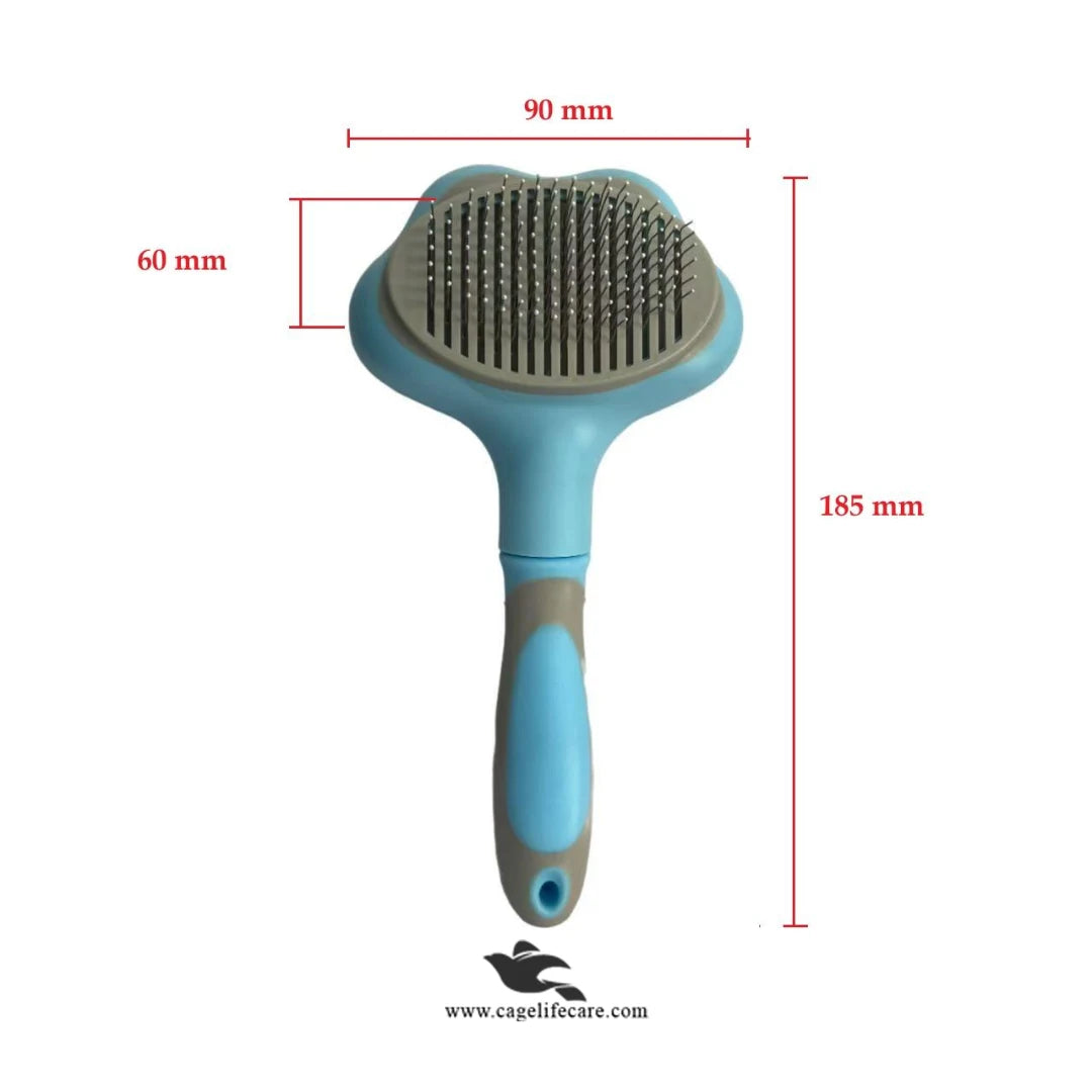 Push Button Pet Brush Medium Size in Blue for Dogs and Cats