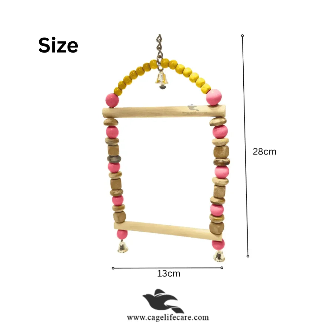 Rainbow Bead Double Perch Swing Toy with Natural Wood - Parrots & Small Birds