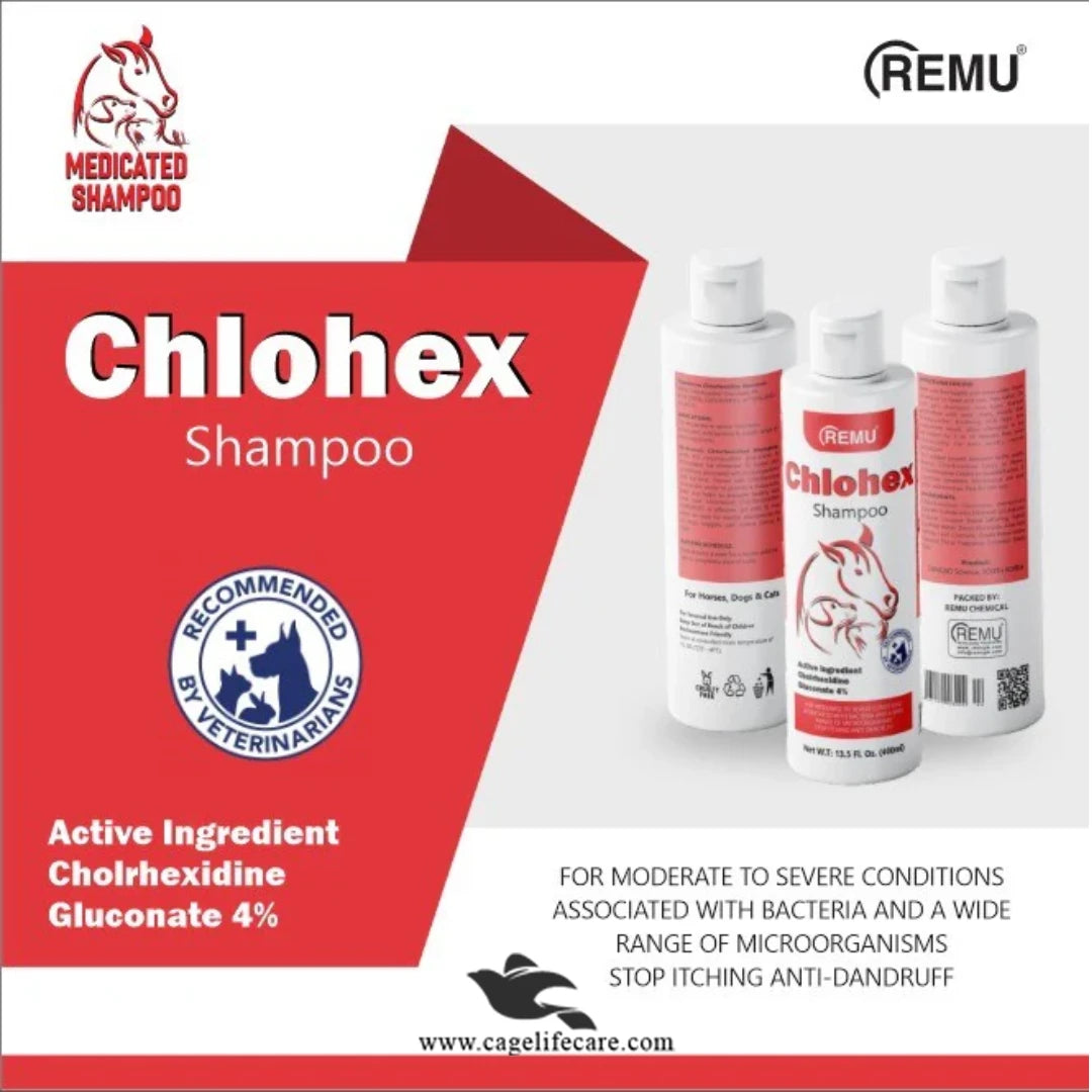 Remu Chlohex Medicated Shampoo for Cats & Dogs – Treats Skin Infections, Soothes Irritation, and Maintains Healthy Coat