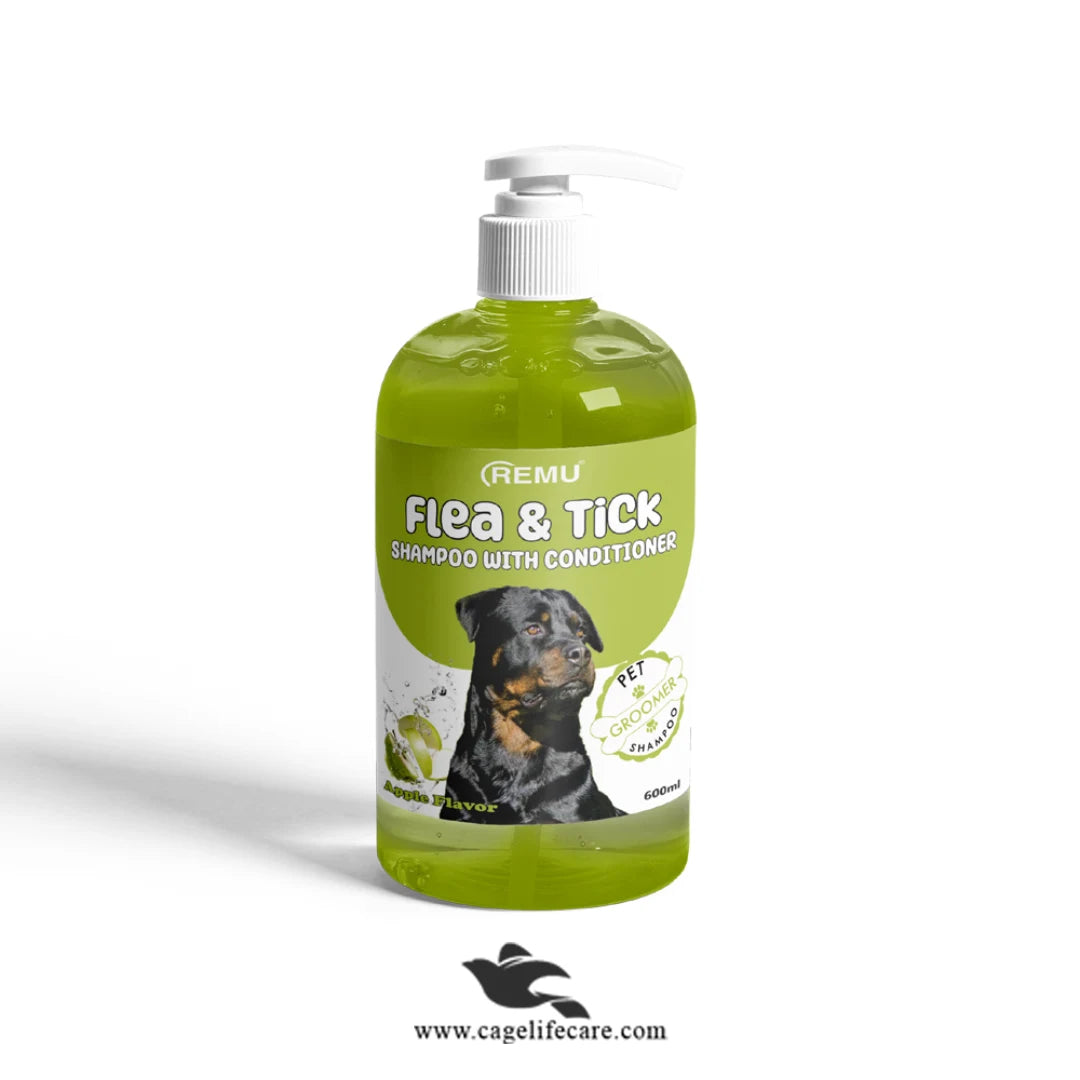 Remu Groomer Flea & Tick Shampoo with Conditioner 600ml - For Dogs & Puppy APPLE FLAVOR