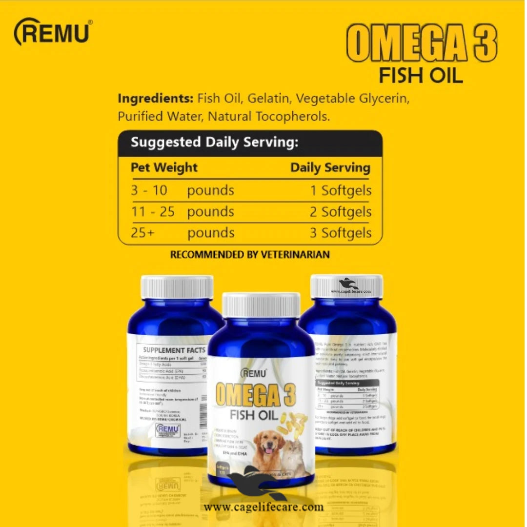 Remu Omega 3 Fish Oil Supplements for Cats & Dogs – 120 Softgels