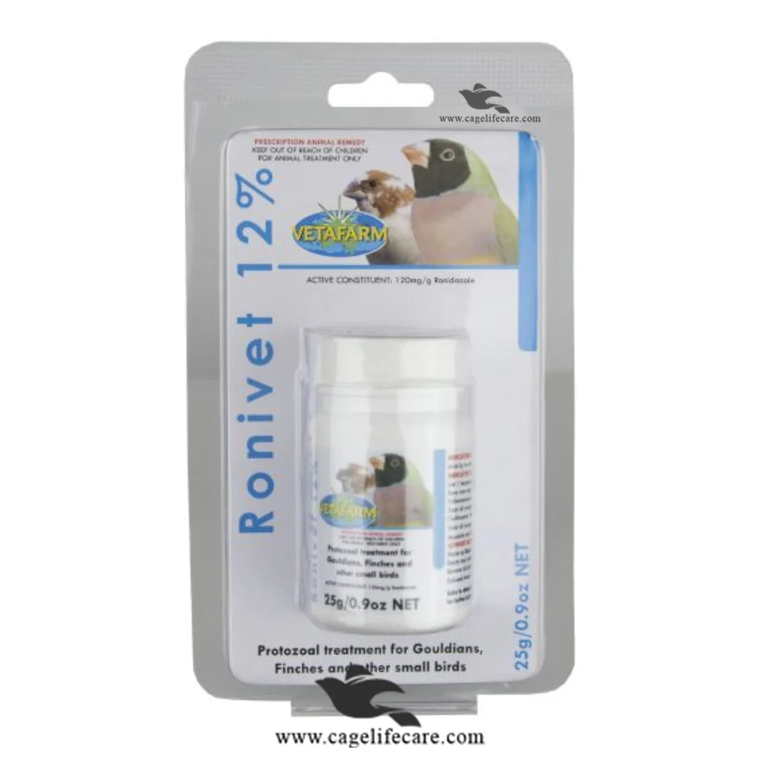 Ronivet 12% – Protozoal Treatment for Gouldians & Finches 25g Box and Loose Packing