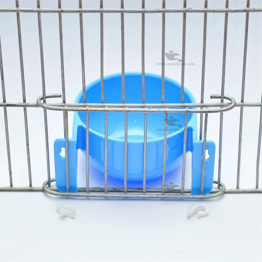 Round Water and Softfood Pot Bowl with Adjustable Hooks