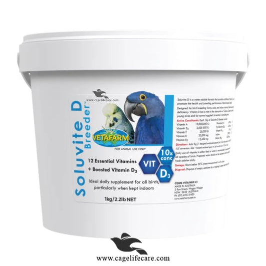 Soluvite D Breeder – Essential Vitamins + Booster D3 - Breeing Vitamins for birds Breeding Formula 100% Fertilty 1kg Box and Loose Packing