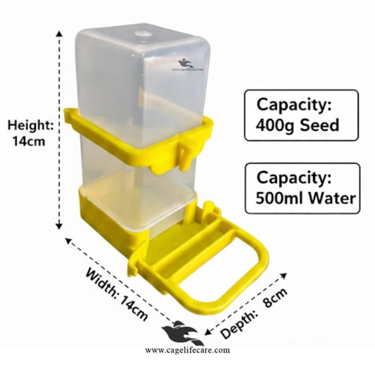 Bird seed hopper bottle for cage