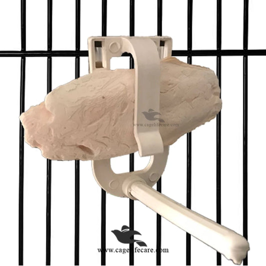 White Cuttlefish Bone Holder with Perch For Parrots, Finches & Small Birds