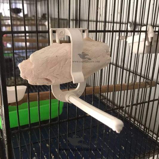 White Cuttlefish Bone Holder with Perch For Parrots, Finches & Small Birds