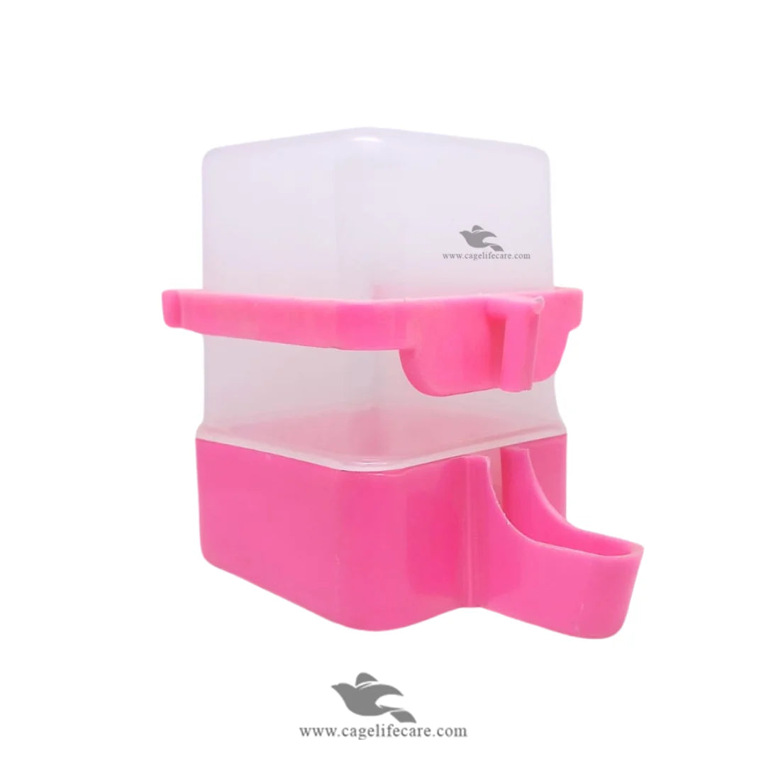 300ml Square Water Drinker for Birds Pink