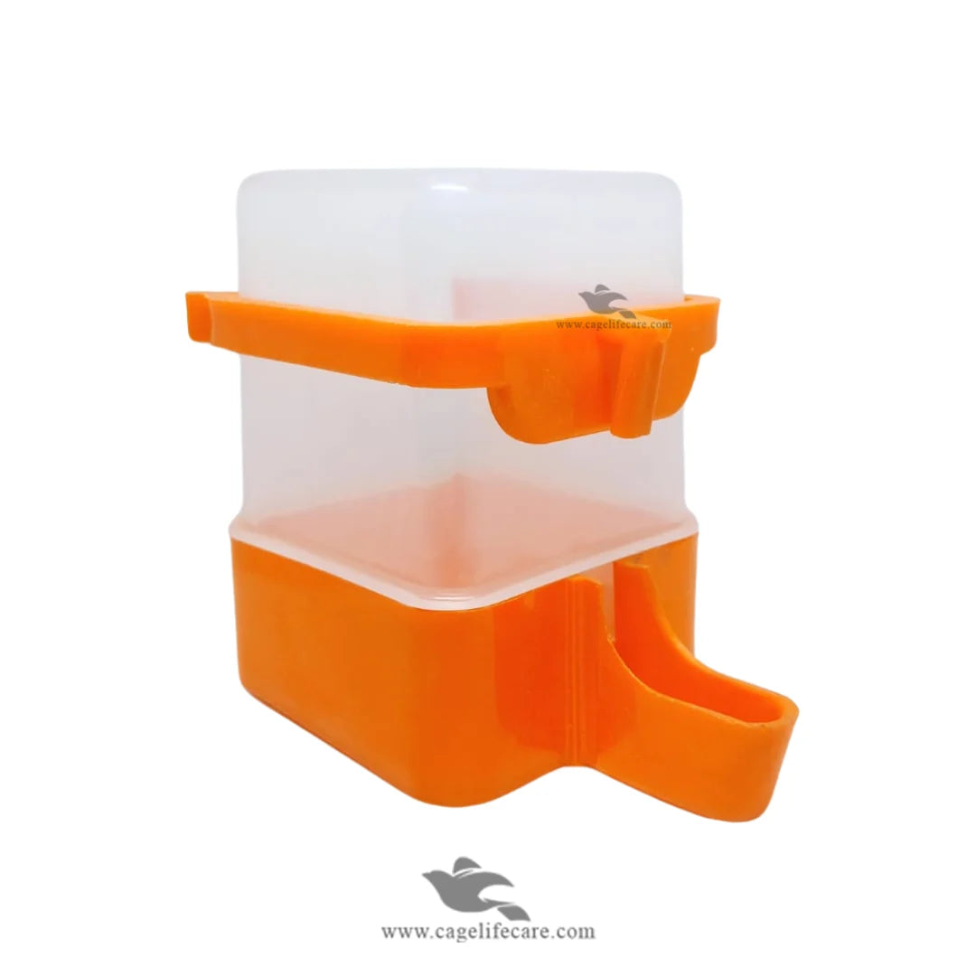 300ml Square Water Drinker for Birds Orange