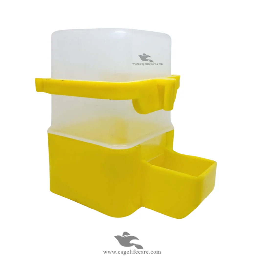 300ml Square Water & Seeds Feeder for Birds Yellow