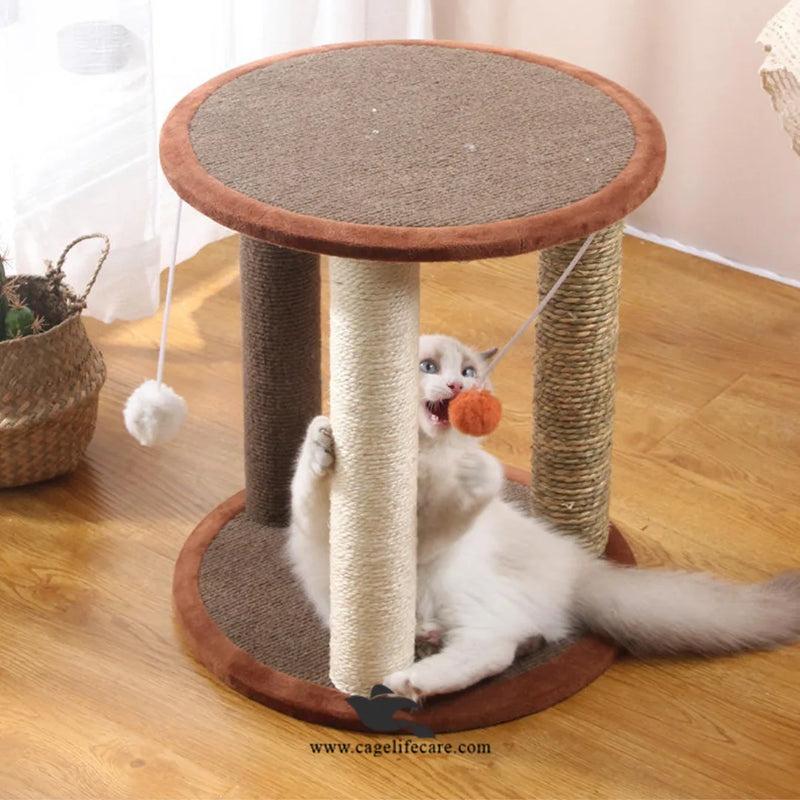 3 Poles Round Top Cat Scratcher – 50cm with Play Ball