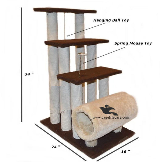Cage Life Care multi-level cat scratcher with toy