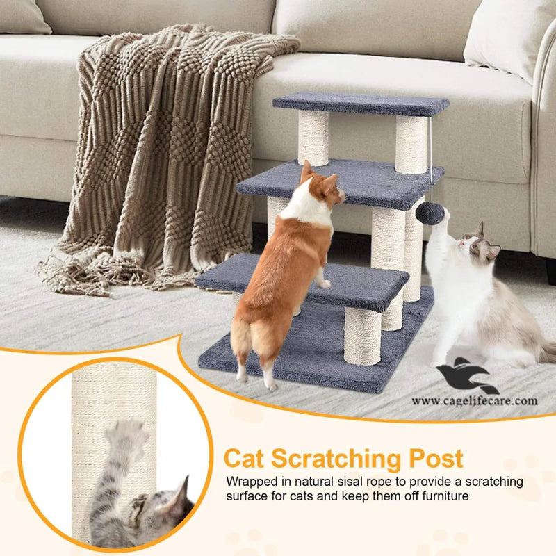 3 Step Stair Cat Scratcher Post – 65CM with Play Ball