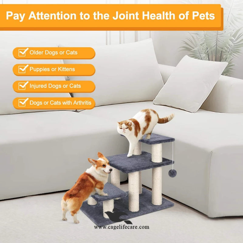 3 Step Stair Cat Scratcher Post – 65CM with Play Ball