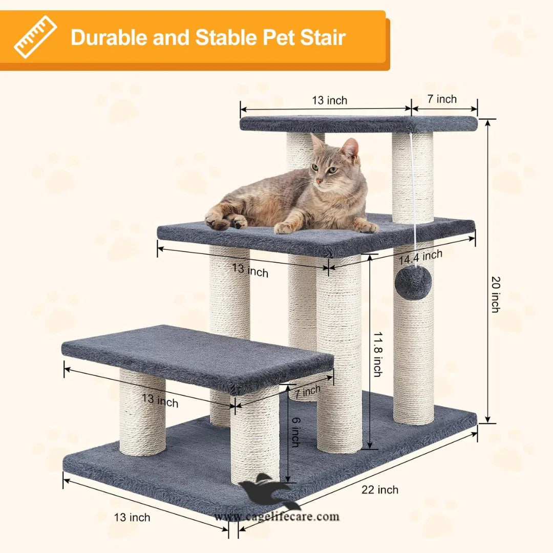 3 Step Stair Cat Scratcher Post – 65CM with Play Ball