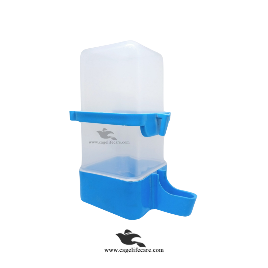 480ml Square Water Drinker for Birds Pigeons & Poultry Blue