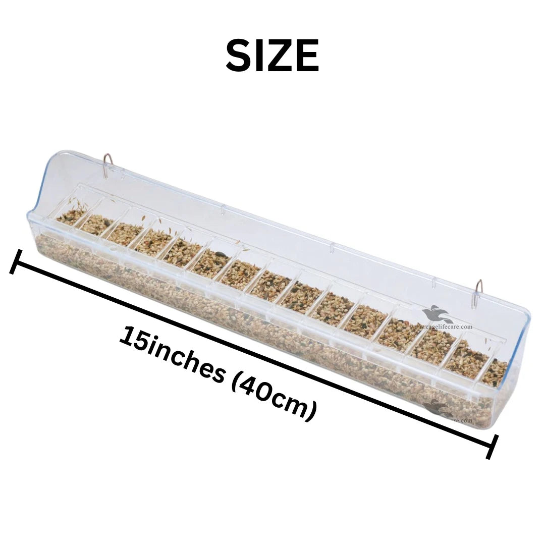 Acrylic Aviary Feed Feeder – 15 Inch for Small Birds - Size Diemension