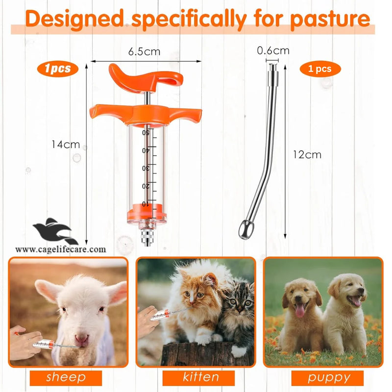 Adjustable Drenching Syringe with Steel Nozzle - For Goats, Sheep, Dogs & Pets (20ml-100ml)